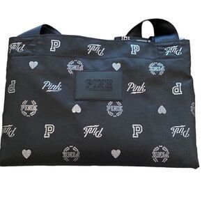 🔥FIRM NEW Pink Victoria’s Secret Black & Silver Tote